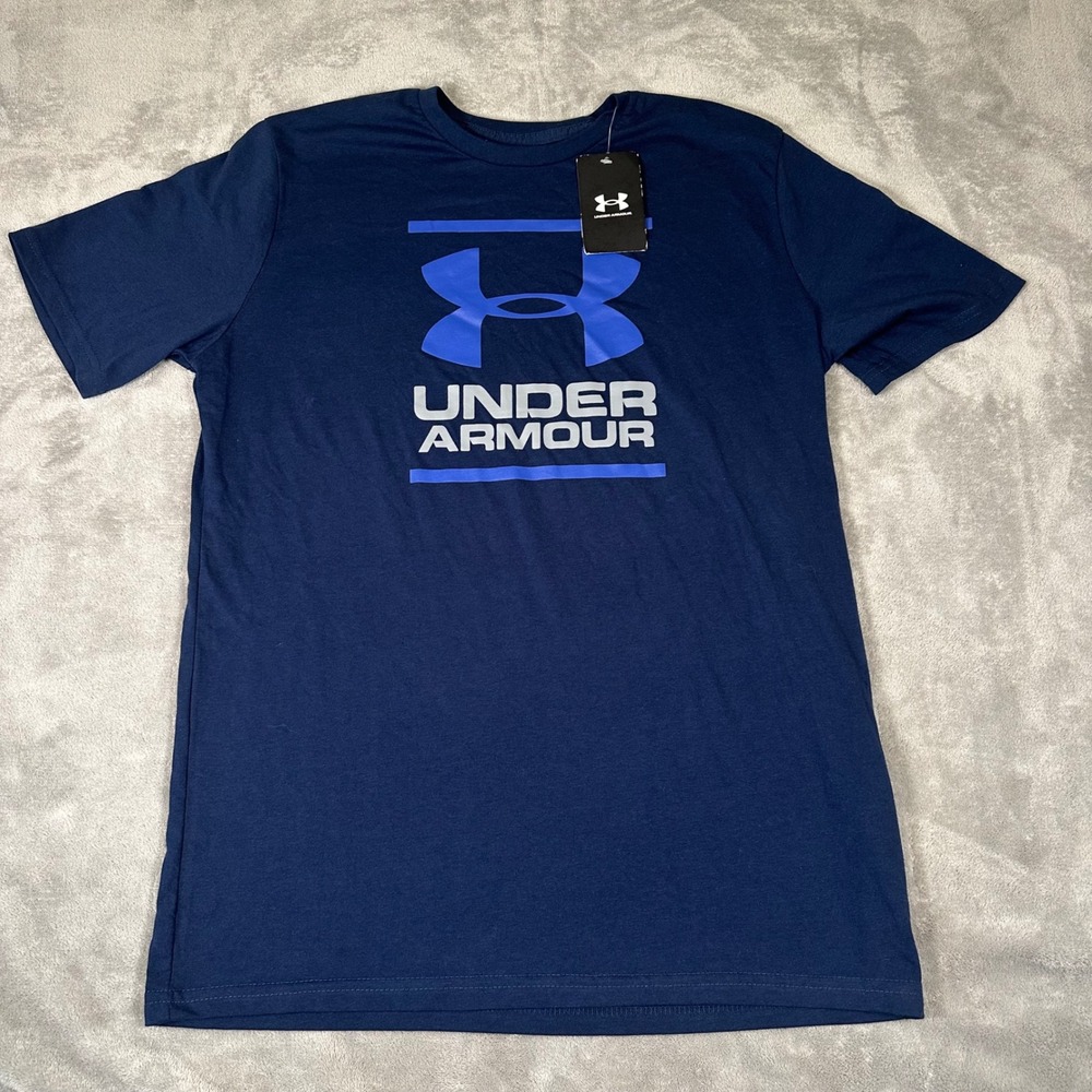 Under Armour Mens HeatGear Navy Blue Graphic Logo T-Shirt Medium Loose Fit New